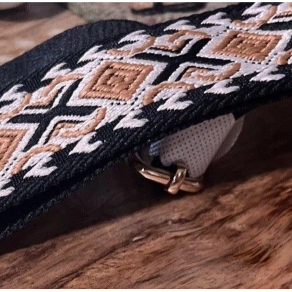 Retro Style Fabric Crossbody Strap Adjustable Black Cream Goldtone Swivel Clasps